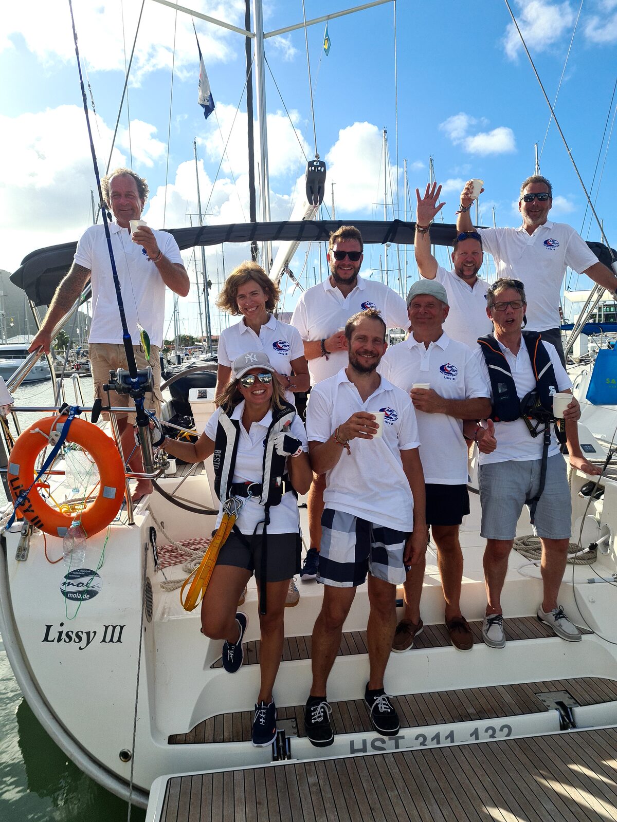 Crew nach der Atlantiküberquerung bei der Ankunft in Saint Lucia