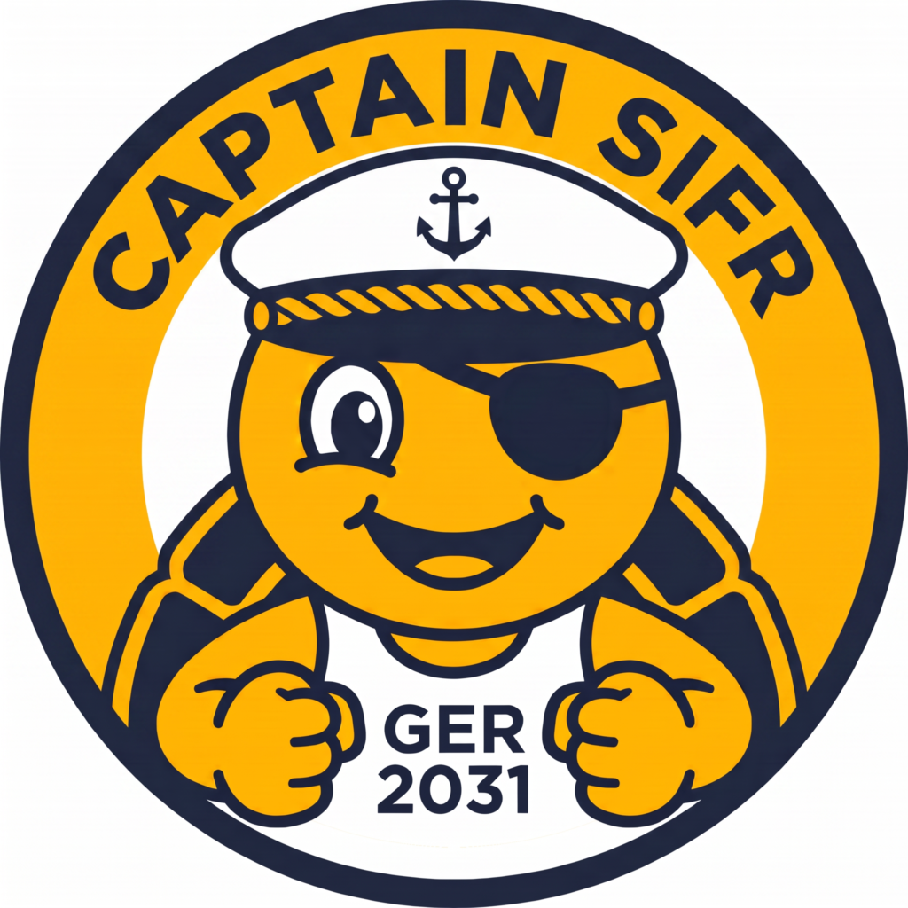 Captain-Sifr-Badge in Navy und Signal-Gelb